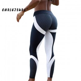 CHRLEISURE legginsy fitness geometryczne honeycomb cyfrowe drukowane legginsy wysokiej talii Hip oddychające poliester kobiety L