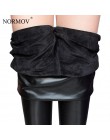 NORMOV XS-5XL zima Plus rozmiar skórzane legginsy damskie spodnie wysokiej talii ciepłe legginsy grube aksamitne kobiety leggins