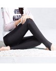 AOSHENG jesienno-zimowa grube legginsy moda solidne obcisłe spodnie Lady polarowe ciepłe legginsy w stylu casual, czarny błyszcz