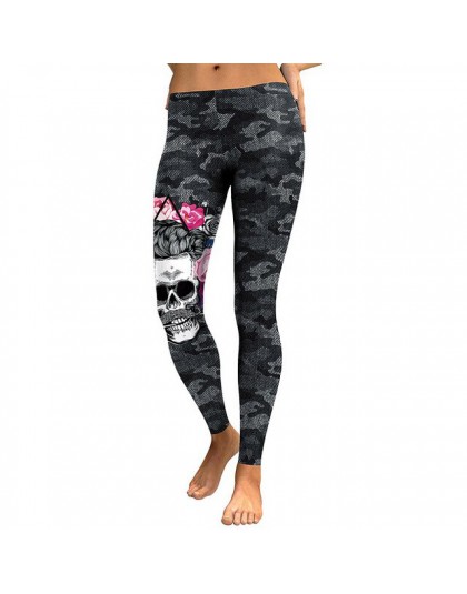 NADANBAO New Arrival legginsy kobiety czaszka głowy 3D drukowane kamuflaż Legging trening legginsy Slim elastyczne spodnie Plus 