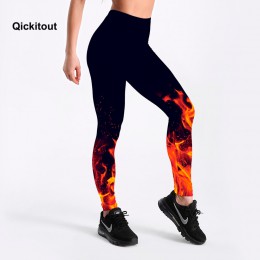 Legginsy qickitout rosyjski styl ogień płomień drukowane legginsy Punk kobiety Legging elastyczne spodnie dorywczo spodnie damsk