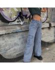 Weekeep kieszenie Patchwork wysokiej talii dżinsy kobiet Streetwear proste Jean Femme niebieski 100% bawełna Cargo spodnie