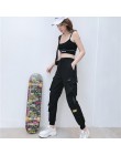 Kobiety moda Streetwear Cargo spodnie czarne do kostek elastyczne spodnie do biegania kobiece luźne spodnie Casual Plus rozmiar 