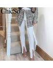 MissyChilli Knit skinny długie spodnie ołówkowe i Split kobiety elegancki biały czarne spodnie letnie wysokiej talii biurowe spo