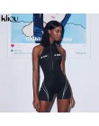 Kliou 2019 kobiet fitness Playsuits bez rękawów z golfem zipper fly list nadruk patchworkowy body sportowe obcisłe stroje