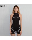 Kliou 2019 kobiet fitness Playsuits bez rękawów z golfem zipper fly list nadruk patchworkowy body sportowe obcisłe stroje