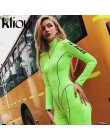 Kliou 2019 nowych kobiet golf z pełnym rękawem fitness playsuit z białymi paskami patchwork, nadruki, napisy push up skinny body