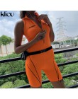 Kliou 2019 kobiet fitness Playsuits bez rękawów z golfem zipper fly list nadruk patchworkowy body sportowe obcisłe stroje