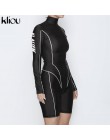 Kliou 2019 nowych kobiet golf z pełnym rękawem fitness playsuit z białymi paskami patchwork, nadruki, napisy push up skinny body