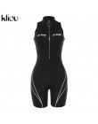 Kliou 2019 kobiet fitness Playsuits bez rękawów z golfem zipper fly list nadruk patchworkowy body sportowe obcisłe stroje