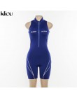 Kliou 2019 kobiet fitness Playsuits bez rękawów z golfem zipper fly list nadruk patchworkowy body sportowe obcisłe stroje