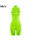 Kliou 2019 kobiet fitness Playsuits bez rękawów z golfem zipper fly list nadruk patchworkowy body sportowe obcisłe stroje