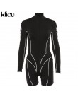 Kliou 2019 nowych kobiet golf z pełnym rękawem fitness playsuit z białymi paskami patchwork, nadruki, napisy push up skinny body