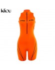 Kliou 2019 kobiet fitness Playsuits bez rękawów z golfem zipper fly list nadruk patchworkowy body sportowe obcisłe stroje