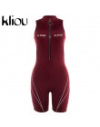 Kliou 2019 kobiet fitness Playsuits bez rękawów z golfem zipper fly list nadruk patchworkowy body sportowe obcisłe stroje