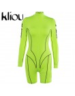 Kliou 2019 nowych kobiet golf z pełnym rękawem fitness playsuit z białymi paskami patchwork, nadruki, napisy push up skinny body