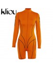 Kliou 2019 nowych kobiet golf z pełnym rękawem fitness playsuit z białymi paskami patchwork, nadruki, napisy push up skinny body