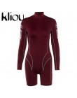 Kliou 2019 nowych kobiet golf z pełnym rękawem fitness playsuit z białymi paskami patchwork, nadruki, napisy push up skinny body