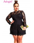 Adogirl Plus rozmiar L-6XL kobiety koronkowe Romper pusty jednolity Out kombinezony z długim rękawem seksowne szorty Playsuit pa