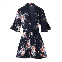 Styl boho Playsuit kwiatowy Print seksowne rampersy krótkie ogrodniczki Top Macacao Feminino kobiety ubrania w stylu casual, let