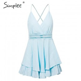 Simplee Sexy v-neck kobiety playsuit drążą talii spaghetti pasek panie kombinezon romper lato plaża nosić kombinezony 2019