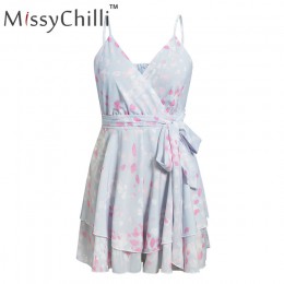 MissyChilli Sexy v neck backless lato playsuit kobiety szyfonowa plaża krótki kombinezon elegancki różowy wzburzyć party kombine