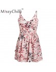 MissyChilli Sexy v neck backless lato playsuit kobiety szyfonowa plaża krótki kombinezon elegancki różowy wzburzyć party kombine