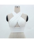 Kobiety Strappy krzyż z przodu wyciąć Halter Neck bez rękawów krótki top bez pleców bandaż kamizelka lato seksowne topy odzież d