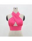 Kobiety Strappy krzyż z przodu wyciąć Halter Neck bez rękawów krótki top bez pleców bandaż kamizelka lato seksowne topy odzież d