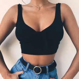 Prążkowana muszka podkoszulki Camisole damska letnia krótka koszulka basic Streetwear Fashion 2018 fajne dziewczyny krótkie kosz