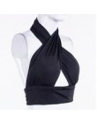 Kobiety Strappy krzyż z przodu wyciąć Halter Neck bez rękawów krótki top bez pleców bandaż kamizelka lato seksowne topy odzież d