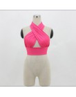 Kobiety Strappy krzyż z przodu wyciąć Halter Neck bez rękawów krótki top bez pleców bandaż kamizelka lato seksowne topy odzież d