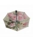 Vintage Shabby Floral kobiety parasol przeciwdeszczowy Chic Pink Rose potrójne dziewczyny trwałe przenośne parasole automatyczny