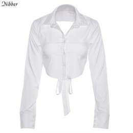 Nibber Women sexy V neck top bez pleców dzikie z długim rękawem eleganckie krótkie bluzki gorąca sprzedaż biała koszulka wypoczy