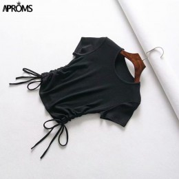 Aproms Sexy V z wycięciem pod szyją podkoszulki damskie sznurkiem związywane z przodu Camis cukierkowe kolory Streetwear Slim Fi