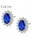 CZCITY nowy naturalny Birthstone Royal Blue owalny Topaz stadniny kolczyki z litego srebra próby 925 Fine Jewelry dla kobiet Bri