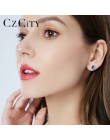 CZCITY nowy naturalny Birthstone Royal Blue owalny Topaz stadniny kolczyki z litego srebra próby 925 Fine Jewelry dla kobiet Bri