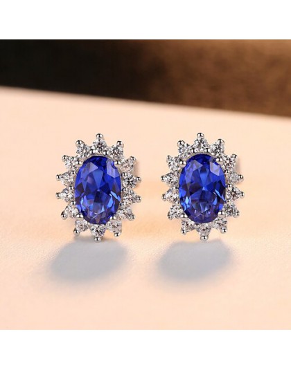 CZCITY nowy naturalny Birthstone Royal Blue owalny Topaz stadniny kolczyki z litego srebra próby 925 Fine Jewelry dla kobiet Bri