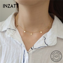 INZATT prawdziwe 925 srebro minimalistyczny geometryczny jasny dysk Choker naszyjnik dla kobiet moda biżuteria boho Bohemia prez