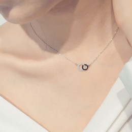 Anenjery mozaika cyrkon czarny biały blokada dwa kółka 925 srebro naszyjniki dla damski łańcuszek choker collier