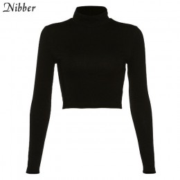 NIBBER street style sexy backless hollow out bandażowa bluzka slim koszulka z golfem crop top2019autumn trend pełna rękaw tee fe