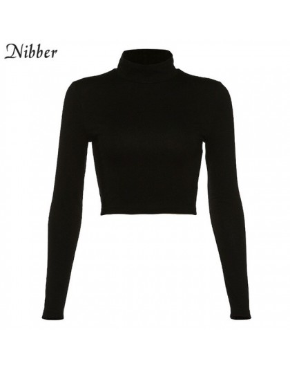 NIBBER street style sexy backless hollow out bandażowa bluzka slim koszulka z golfem crop top2019autumn trend pełna rękaw tee fe