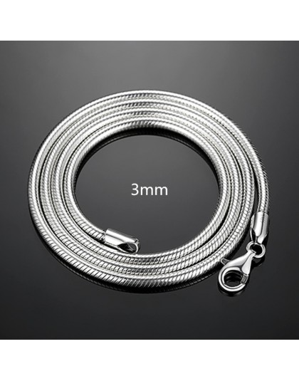 Czyste srebro 925 naszyjniki dla kobiet mężczyzn 3mm wąż łańcuch naszyjnik Choker Collier 16-24 cal biżuteria akcesoria Bijoux