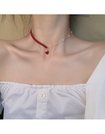 2019 New Arrival kobiety Chokers naszyjniki Trendy Chain Cotton Heart naszyjnik na impreżę dla kobiet koreańska biżuteria czerwo