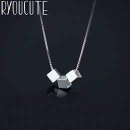 RYOUCUTE 100% prawdziwa czysta 925 Sterling Silver biżuteria w stylu Vintage koreański, z długimi trzy Cube pudełko na naszyjnik