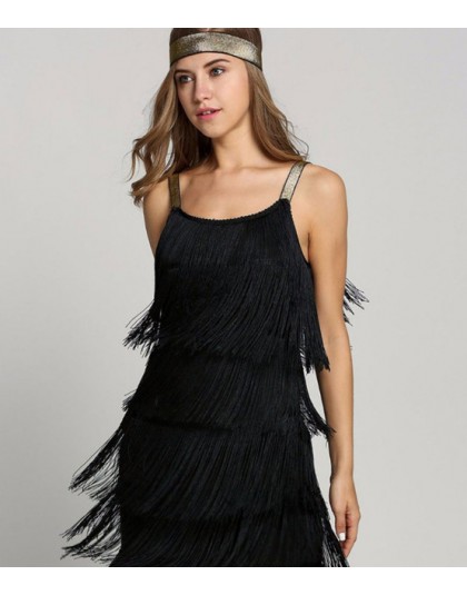 Sukienka z frędzlami kobiety Sexy Summer Flapper Beach Dress Strap głęboki  dekolt czarny srebrno-biały krótki Fringe sukienek A- 