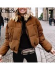 MissyChilli Casual dół kurtka typu parka kobiety płaszcz zimowy kobiet khaki streetwear krótki płaszcz odzież na śnieg sztruks c