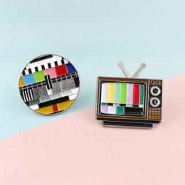 Retro antena TV Pins kolor Snowflake ekran bez znaku TV sygnał obraz antena telewizja biżuteria prezent broszki dla przyjaciół