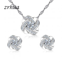 ZRHUA oryginalny 925 Sterling Silver Jewelry Sets spersonalizowany wisiorek naszyjnik zestaw kolczyków dla kobiet kobieta CZ Chr