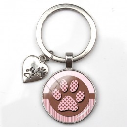 Moda cute animal paw print brelok kot pies kocham szklany wisiorek mini serce brelok car key man girl ulubiony prezent pamiątka